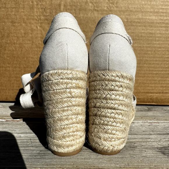 Reformation Camilla Lace Up Wedge Espadrille Sandals Linen Closed Toe Cream 7M - Picture 4 of 6
